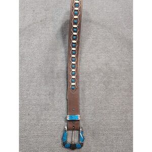 Tony Lama‎ Belt Belt Blue Turquoise Beads Western Leather Great Women's 30